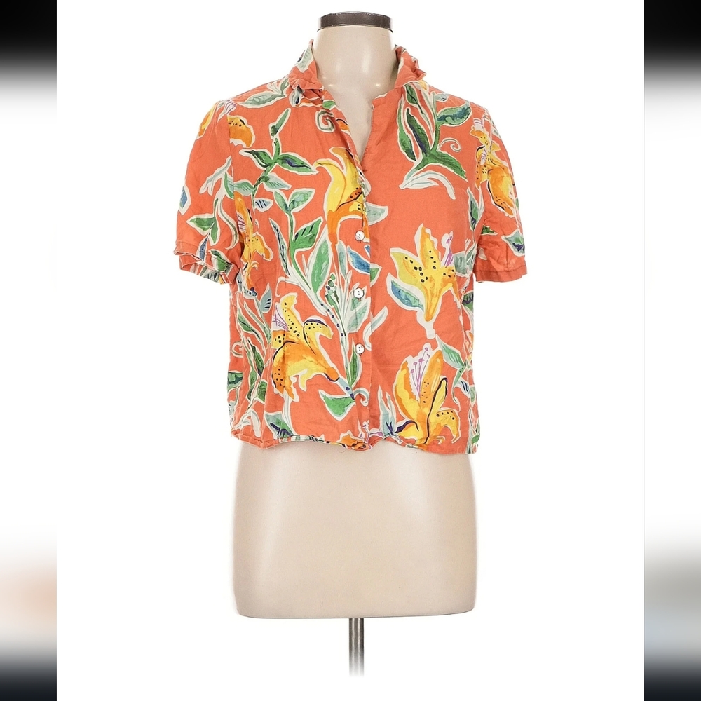 RACHEL Rachel Roy Orange Short Sleeve Button Down Shirt